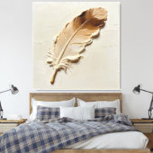 Minimalistische 3D-olieverf Beige Bruine Veer Text Canvas Afdruk (Insitu (Slaapkamer))