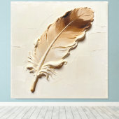 Minimalistische 3D-olieverf Beige Bruine Veer Text Canvas Afdruk (Insitu (Houten vloer))