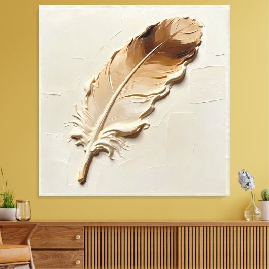 Minimalistische 3D-olieverf Beige Bruine Veer Text Canvas Afdruk (Insitu (Woonkamer))