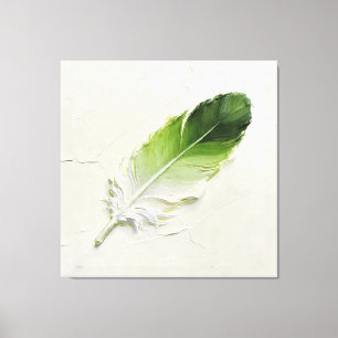 Minimalistische 3D-olieverf Saliegroene Veer Elega Canvas Afdruk