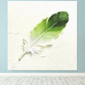 Minimalistische 3D-olieverf Saliegroene Veer Elega Canvas Afdruk (Insitu (Houten vloer))