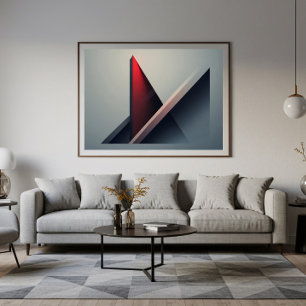 Minimalistische 3D rode en grijze geometrische abs Poster