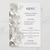 Minimalistische 3D Witte Bloem Luxe Elegante Trouw Menu (Voorkant)