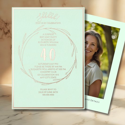 Minimalistische 40e aangepaste foto verrassing ver folie uitnodiging