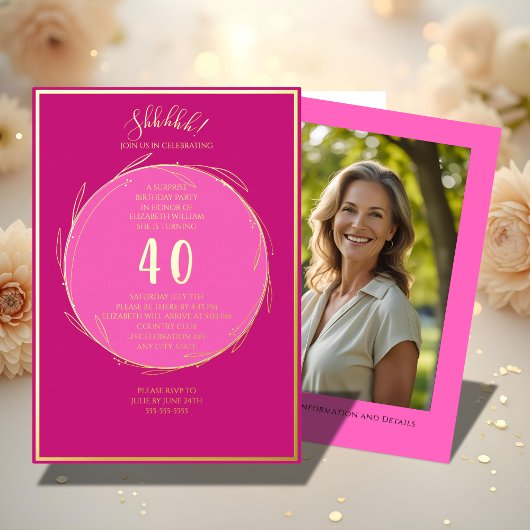 Minimalistische 40e aangepaste foto verrassing ver folie uitnodiging