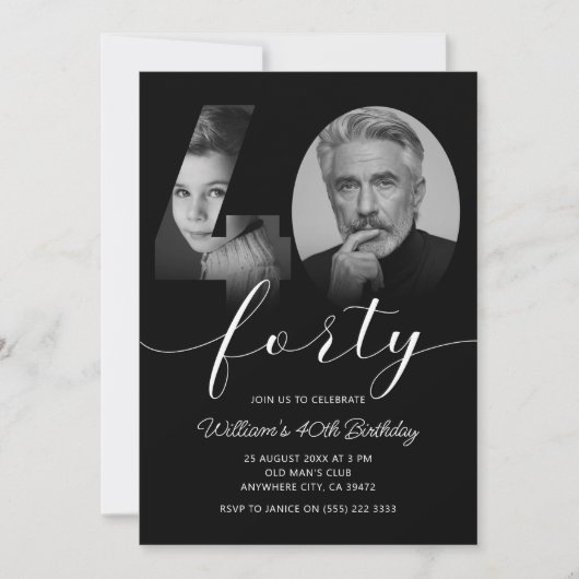 Minimalistische 40e verjaardag Veertig foto Kaart (Voorkant)