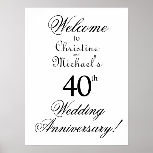 Minimalistische 40ste bruiloft Jubileum Welkom Poster (Voorkant)