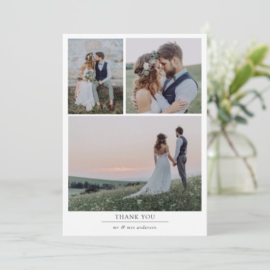 Minimalistische 4 Foto Bedankt Trouwkaart Aankondiging (Staand voorkant)