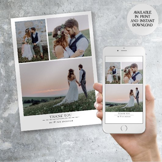 Minimalistische 4 Foto Bedankt Trouwkaart Aankondiging
