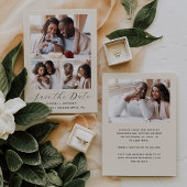 Minimalistische 4-foto beige save the date