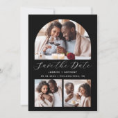 Minimalistische 4-foto boog zwart-wit save the date (Voorkant)