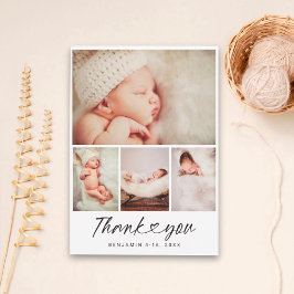 Minimalistische 4 Foto Collage Baby Shower Bedankt Briefkaart