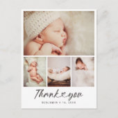 Minimalistische 4 Foto Collage Baby Shower Bedankt Briefkaart (Voorkant)