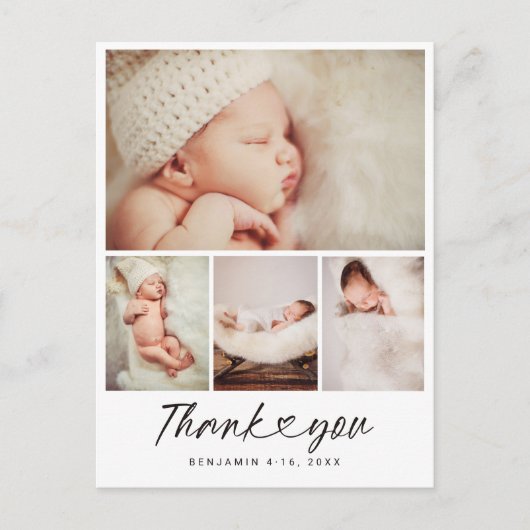 Minimalistische 4 Foto Collage Baby Shower Bedankt Briefkaart (Voorkant)