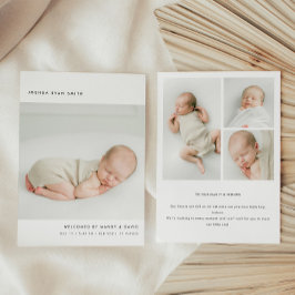 Minimalistische 4-foto collage nieuwe baby geboort aankondiging