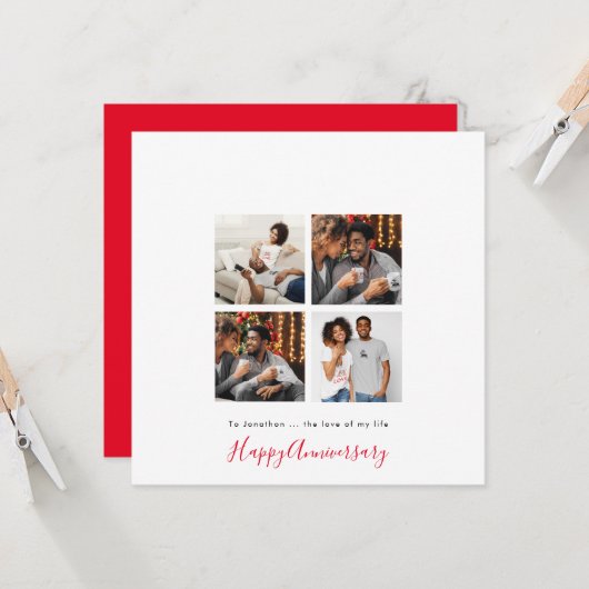 Minimalistische 4 foto Collage Personaliseer Jubil Kaart (Voorkant / Achterkant in situ)