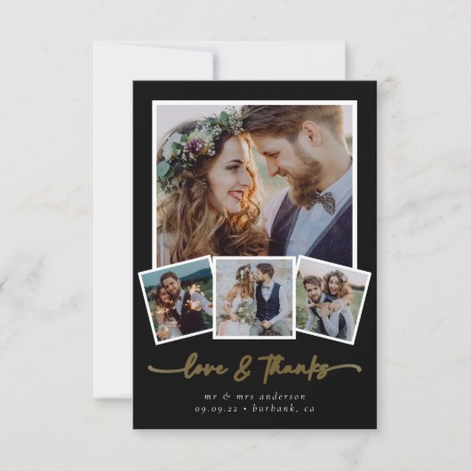 Minimalistische 4 Foto Liefde & Dank Trouwkaart Bedankkaart (Voorkant)