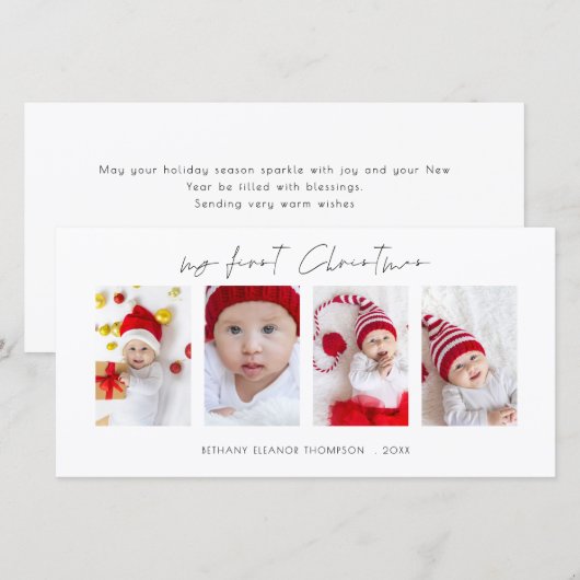 Minimalistische 4 foto's Baby Eerste Kerstdag Feestdagenkaart (Voorkant / Achterkant)