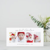 Minimalistische 4 foto's Baby Eerste Kerstdag Feestdagenkaart (Staand voorkant)