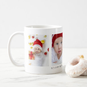 Minimalistische 4 foto's baby naam en jaar koffiemok