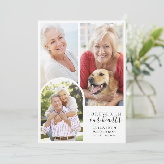 Minimalistische 4 Photo Arch Bereavement Aankondiging (Staand voorkant)