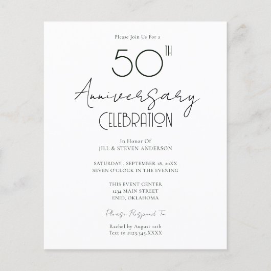 Minimalistische 50e bruiloft Jubileum uitnodiginge (Voorkant)