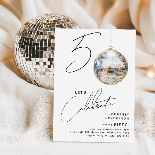 Minimalistische 50ste Disco Ball verjaardagsfeestj Kaart
