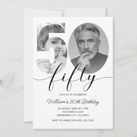 Minimalistische 50ste verjaardag Vijftig foto Kaart (Voorkant)