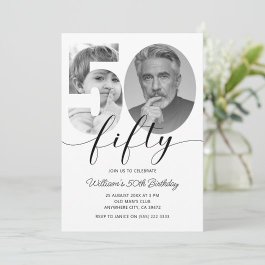 Minimalistische 50ste verjaardag Vijftig foto Kaart (Staand voorkant)