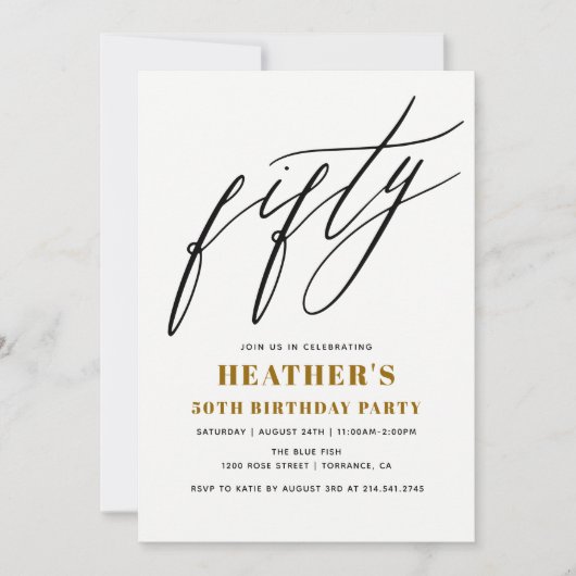 Minimalistische 50ste verjaardagsfeestuitnodiging kaart (Voorkant)