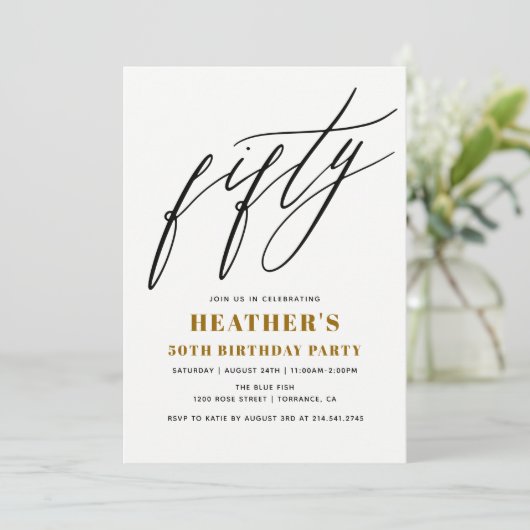 Minimalistische 50ste verjaardagsfeestuitnodiging kaart (Staand voorkant)