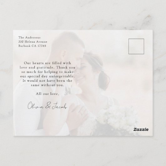 Minimalistische 5 Foto Calligrafie Huwelijk Bedank Briefkaart (Achterkant)