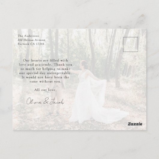 Minimalistische 5 Foto Calligrafie Huwelijk Bedank Briefkaart (Achterkant)