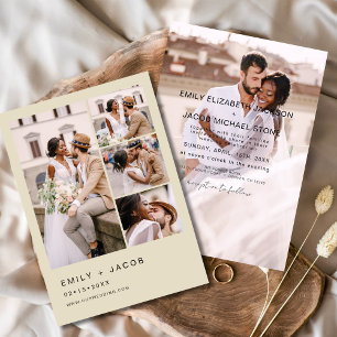Minimalistische 5 foto Champagne Beige Elegante br Kaart