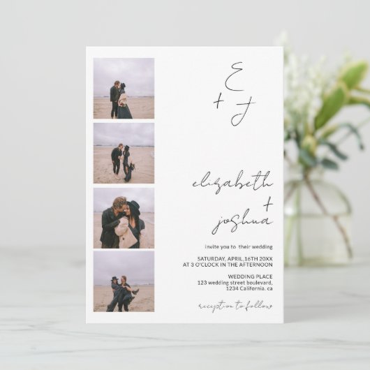 Minimalistische 5 foto Initialen Eenvoudige elegan Kaart (Staand voorkant)