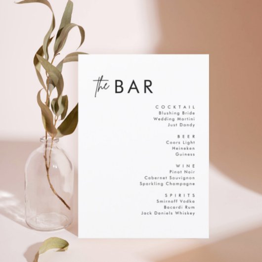 Minimalistische 5x7 Drinken van de Bar van de Band Menu