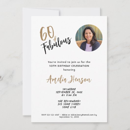 Minimalistische 60 en fantastische foto 60e verjaa kaart (Voorkant)