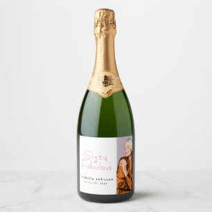 Minimalistische 60 & Fabulous 60ste verjaardagsfee Sparkling Wijnetiket
