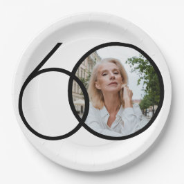 Minimalistische 60e verjaardag foto zwart wit chiq papieren bordje