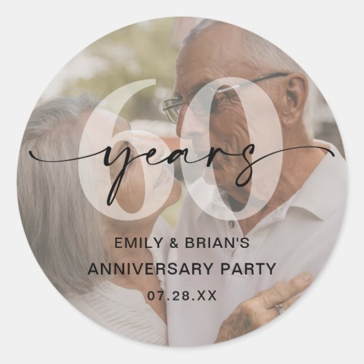 Minimalistische 60ste bruiloft Jubileum foto Ronde Sticker (Voorkant)