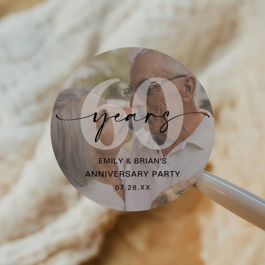 Minimalistische 60ste bruiloft Jubileum foto Ronde Sticker