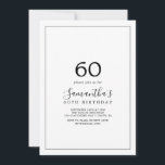 Minimalistische 60ste verjaardag kaart<br><div class="desc">Deze minimalistische 60ste verjaardagsuitnodiging is perfect voor een eenvoudig verjaardagsfeest. Het moderne romantische ontwerp kenmerkt klassieke zwarte en witte typografie in combinatie met een robuuste, maar elegante kalligrafie met een stijl met handschrift. in elke kleur. Houd het ontwerp eenvoudig en elegant, zoals het is, of personaliseer het door uw eigen...</div>