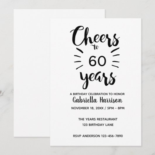 Minimalistische 60ste verjaardag kaart (Voorkant / Achterkant)