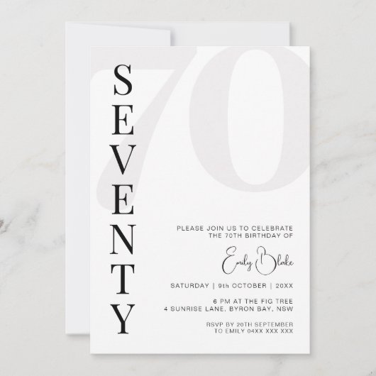 Minimalistische 70e verjaardag Party uitnodiging (Voorkant)