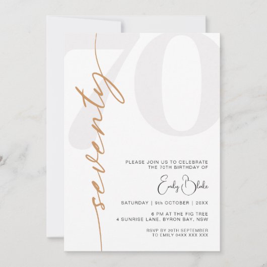 Minimalistische 70e verjaardag Party uitnodiging (Voorkant)