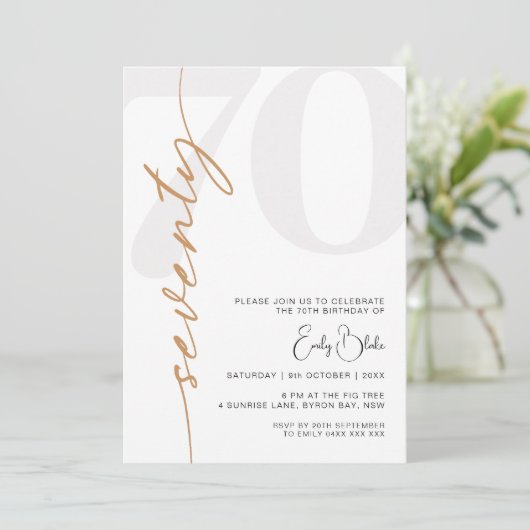 Minimalistische 70e verjaardag Party uitnodiging (Staand voorkant)