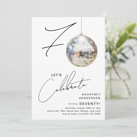 Minimalistische 70ste Disco Ball verjaardagsfeestj Kaart (Staand voorkant)