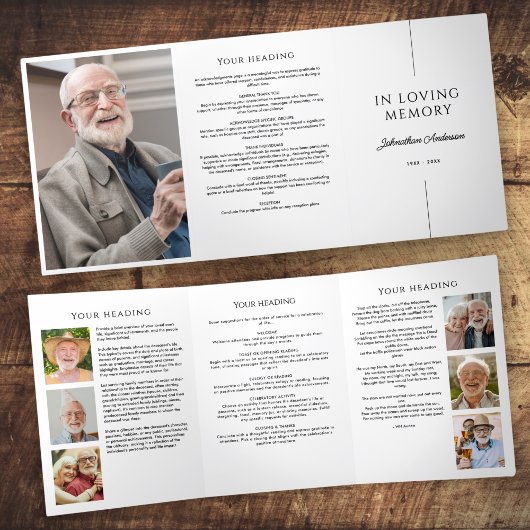 Minimalistische 7-foto begrafenis / herdenkingsdie drieluik programma