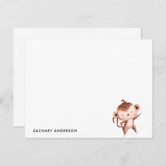 Minimalistische Aangepaste Aap Kinderen Notitiekaartje (Voorkant / Achterkant)