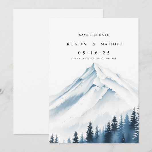 Minimalistische aangepaste berg save the date (Voorkant / Achterkant)